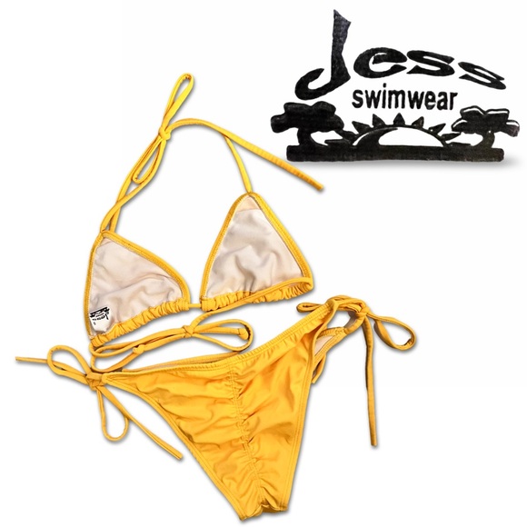NWOT JESS Swimwear Yellow Bikini Set – Triangle Top & Tie-Side Bottoms Size S/M - Picture 2 of 6